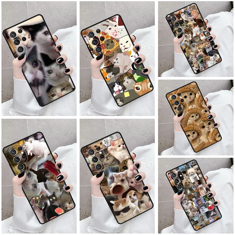 Phone Case For Samsung Galaxy S24 S23 S21fe S22 Ultra Plus Note 10 20 S8 S9 S10 Cover Crying Cat Meme