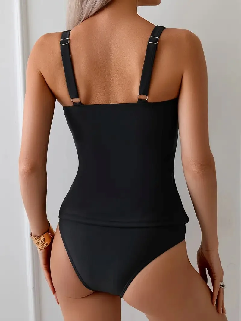 2026 Solid Bandeau Tummy Control One Piece Swimsuit Women Push Up Ruched Slimming Swimwear Beach Vacation Summer Bodysuit Female