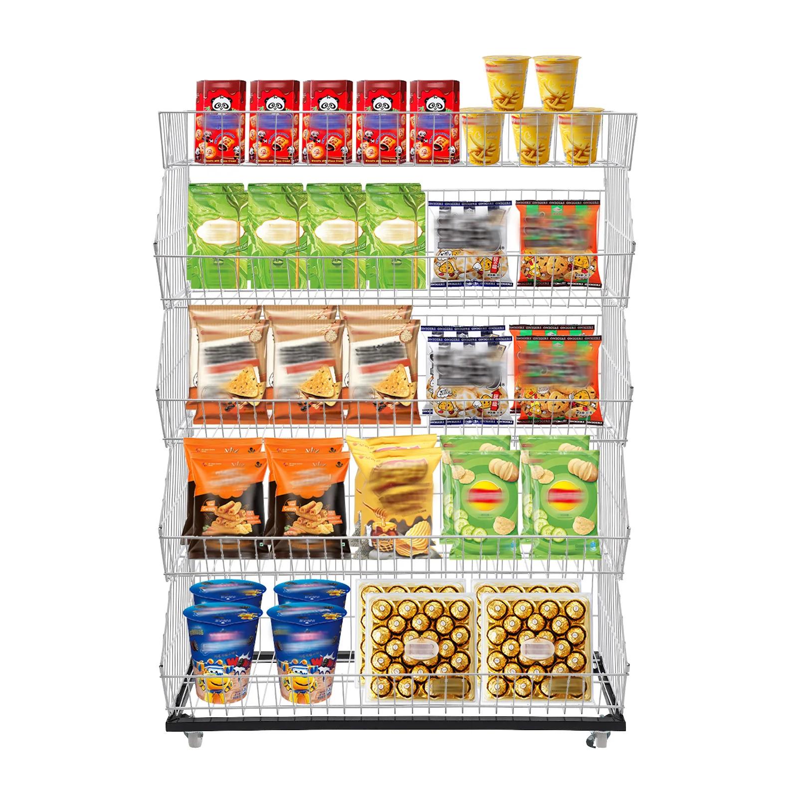 Modern White Iron Rectangular Retail Display Rack, Market Shelf, Fruit Vegetable Snack Basket