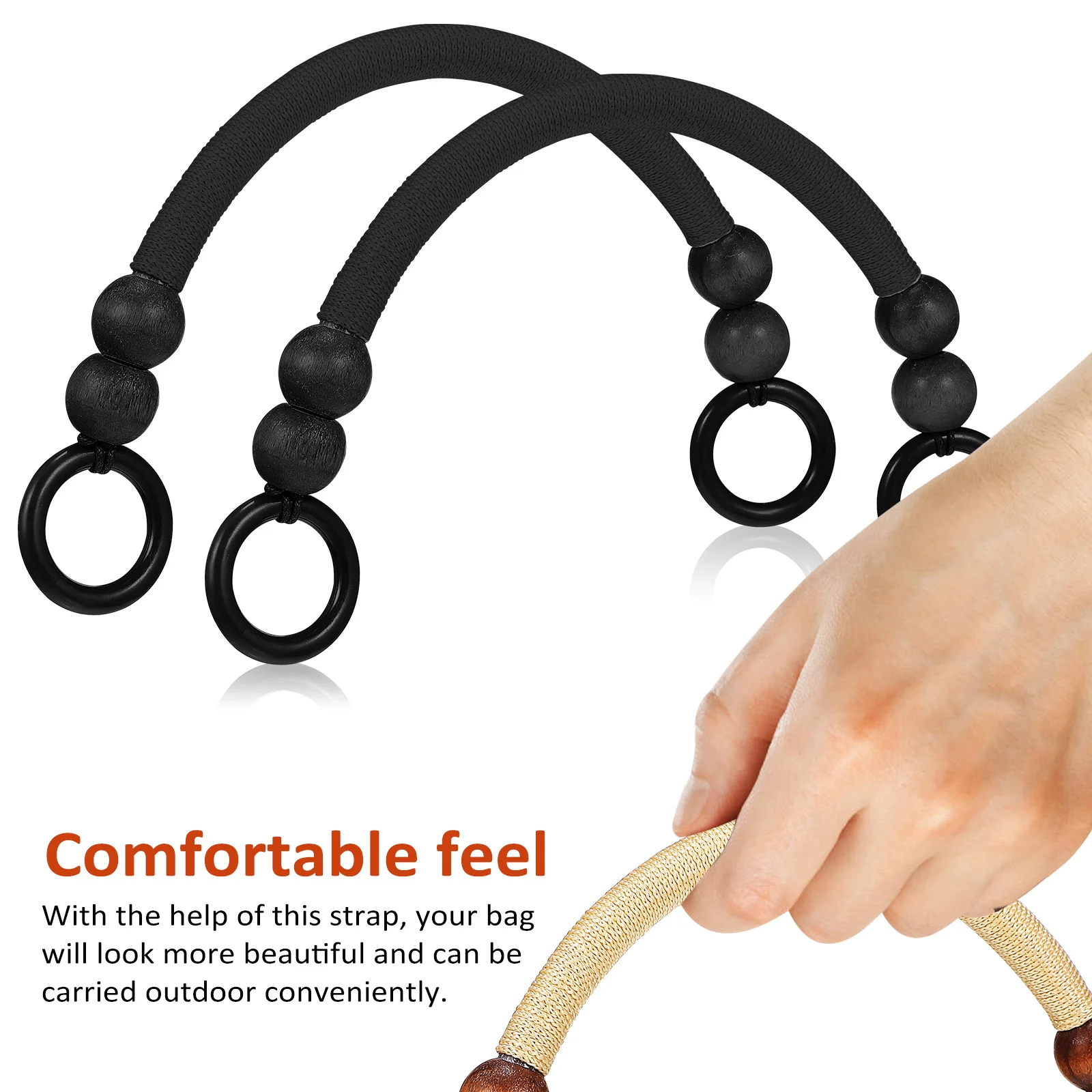 

4Pcs Wooden Beaded Bag Handles Nylon Rope Replacement Strap for DIY Purse Handbag Shoulder Bag Accessories Purse Handles