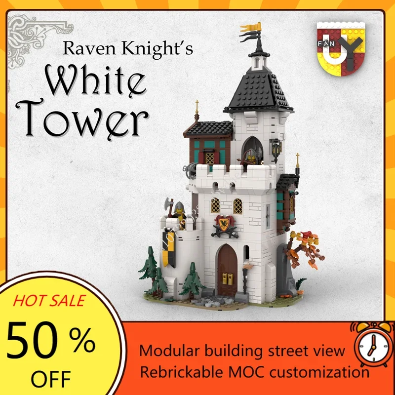 1213PCS White tower MOC Creative Medieval Fortress Architecture Castle DIY Model Custom Puzzles Architecture AssemblyToy Gift