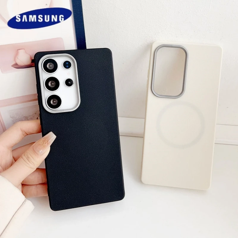 

Мягкий кожаный чехол с магнитным узором для Magsafe для Samsung Galaxy S25 S24 S23 S22 S21 Ultra Plus S20 FE, чехол с беспроводной зарядкой