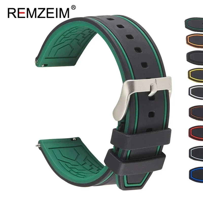 Rubber Silicone Watch Band Strap 20mm 22mm 24mm Women Men Green Red Black Sport Watch Band Stainless Steel Metal Clasp