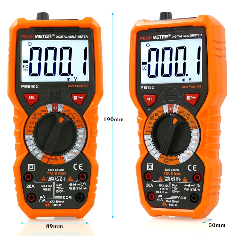 PEAKMETER PM18C multimetro di protezione da sovraccarico, multimetro con Display digitale ad alta precisione per elettricisti e tensione domestica