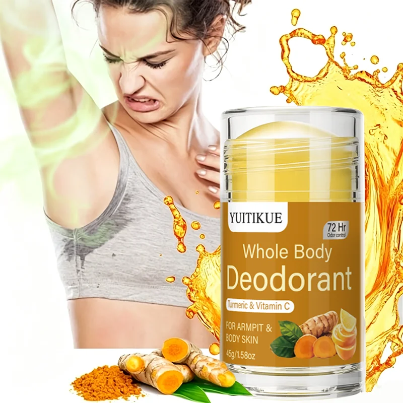 YUITIKUE 45g Turmeric Vitamin C Deodorant Stick 72H Anti Body Odor Gentle Cleansing Underarm Body Skin Care