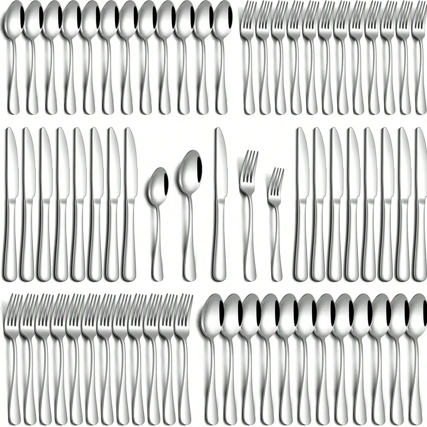 60pcs 304 Stainless Steel Silverware Set for 12 People Steak Knife Fork Dessert Spoon Cutlery with Gift Box for Wedding Christmas Camping