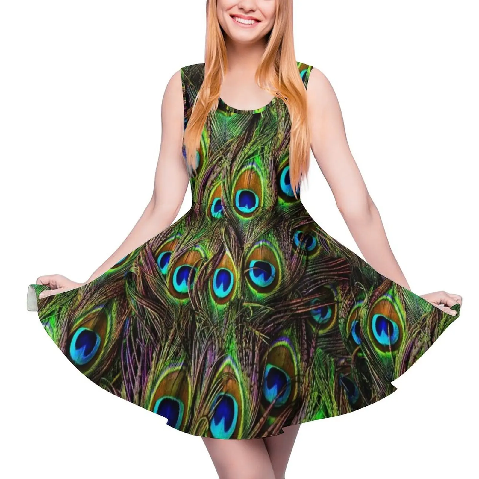 

Peacock Feathers Invasion Sleeveless Dress long dress women summer Woman fashion prom clothes dresses korean style