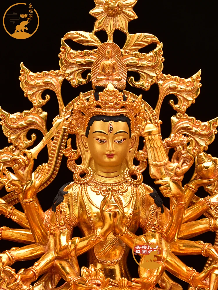 Carved Zhun Ti Buddha Mother Buddha statue full copper gilt craft Tibetan Tantric household offering ornaments 21 cm