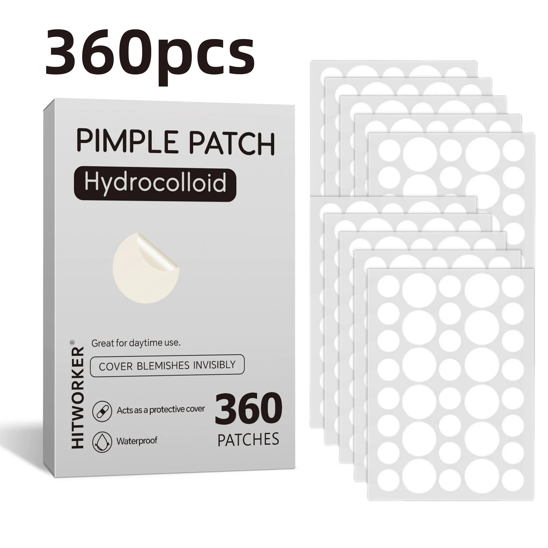 360-Piece HITWORKER Facial Light Beige Acne Patches, for Covering Pimples & Blemishes, Gentle Cleansing Suitable for All Light