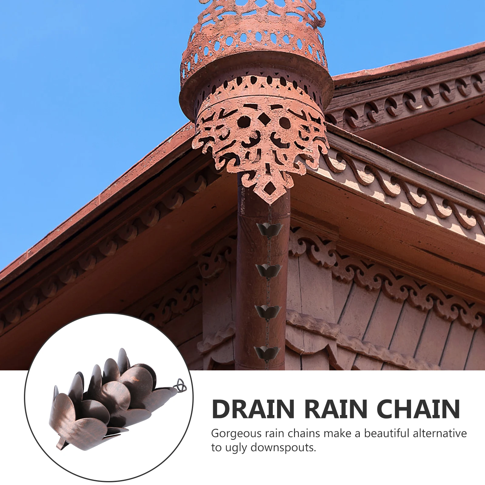 

Metal Rain Chain Petal Shape Chimes Cups for Gutter Drainage Elegant Garden Patio Courtyard Decoration Water