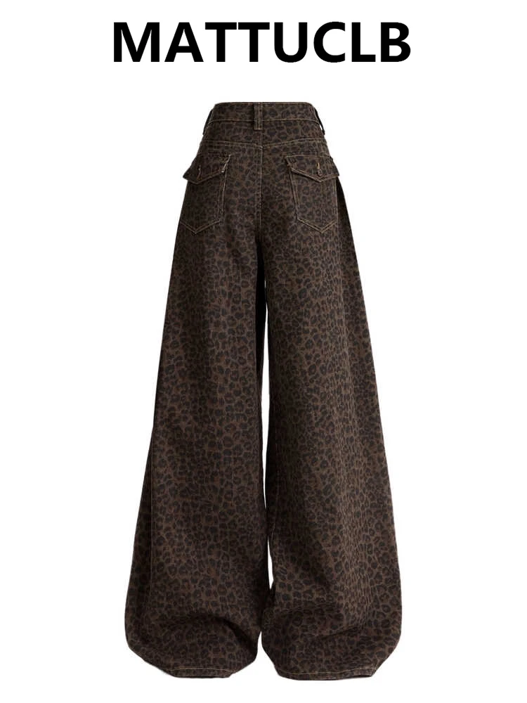 Jean taille haute pour femmes, pantalon en Denim imprimé léopard de styliste, coupe large Grunge Y2K Harajuku Cowboy High Street Streetwear années 2000