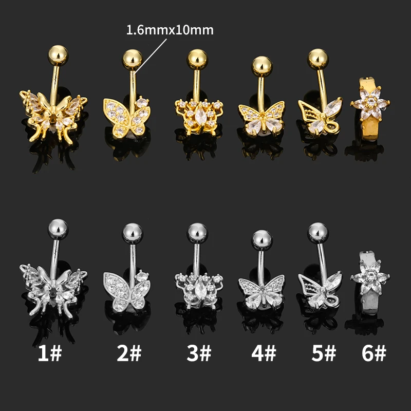 316L Stainless Steel Heart Navel Piercing Belly Button Ring Cooper Jewelry Butterfly Shape Umbilical Piercing Ring