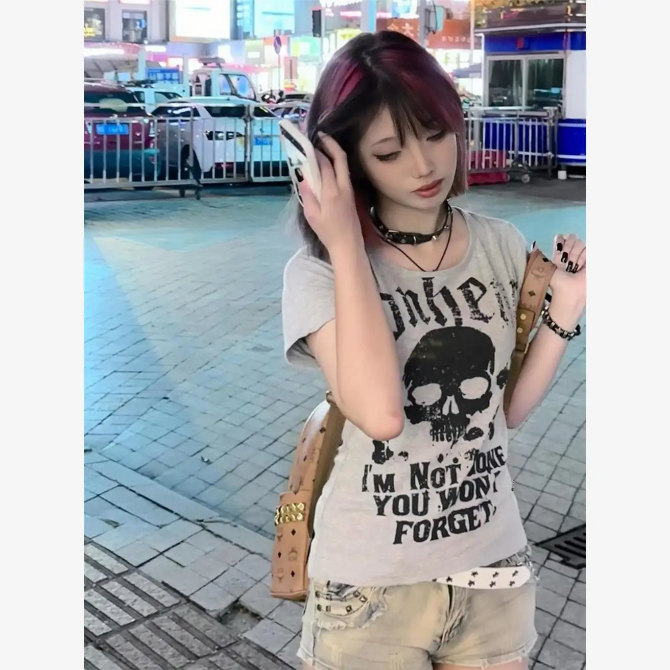 夏 Y2K アメリカ原宿スケルトンアビー文化レタープリントスパイシーガールオーダー長さのオルト Sve 純粋な綿トップ女性