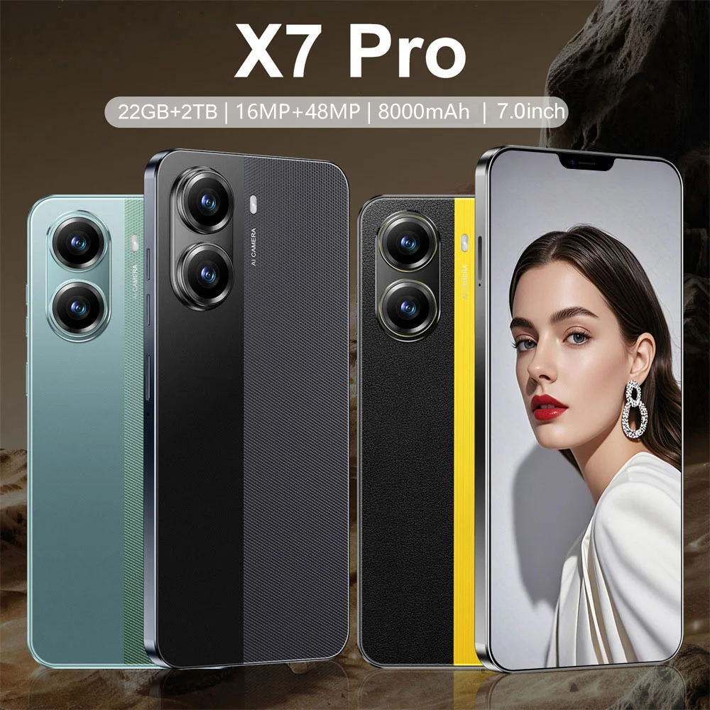 Новый смартфон X7 Pro, оригинальный, 7.0 дюймов, 22 ГБ ОЗУ, 2 ТБ ПЗУ, 8000 мАч, 5G, глобальная версия, Android 15, разблокированный мобильный телефон Новый смартфон X7 Pro, оригинальный, 7.0 дюймов, 22 ГБ ОЗУ, 2 ТБ ПЗУ, 8000 мАч, 5G, глобальная версия, Android 15, разблокированный мобильный телефон