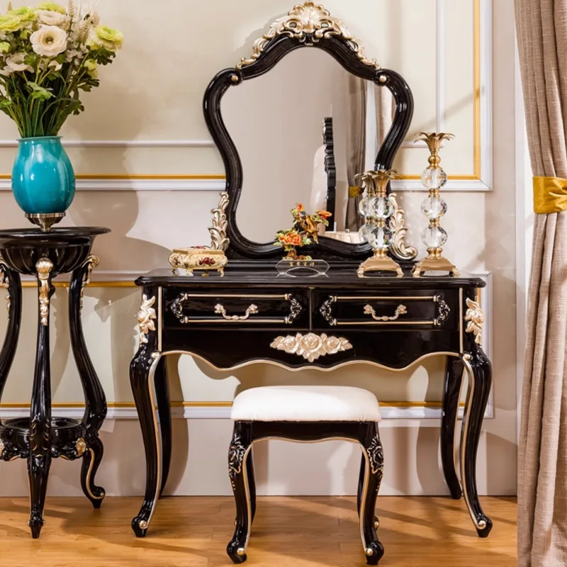 European dresser solid wood French makeup table Korean pastoral mini small apartment dressing mirror
