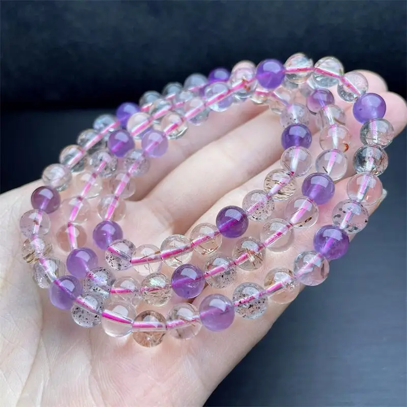 6.8MM Natural Super Seven Quartz Triple Circle Bracelet For Women Men Love Gift Crystal Beads Strands Jewelry Gift 1PCS