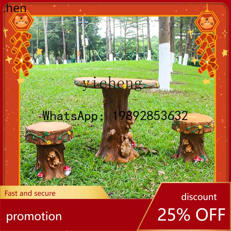 YFY  Decorative Ornaments Balcony Garden Cute Tree Stump Table and Chair Courtyard Leisure Creative Table and Chair