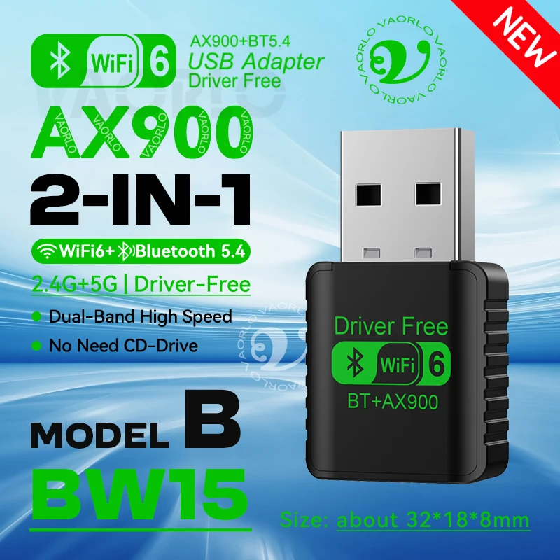 AX900 USB WiFi 6 Bluetooth 5.4 Adaptador 2 em 1 Dongle Dual Band 2.4G e 5GHz Rede Receptor Sem Fio DRIVER GRATUITO para Windows 10/11