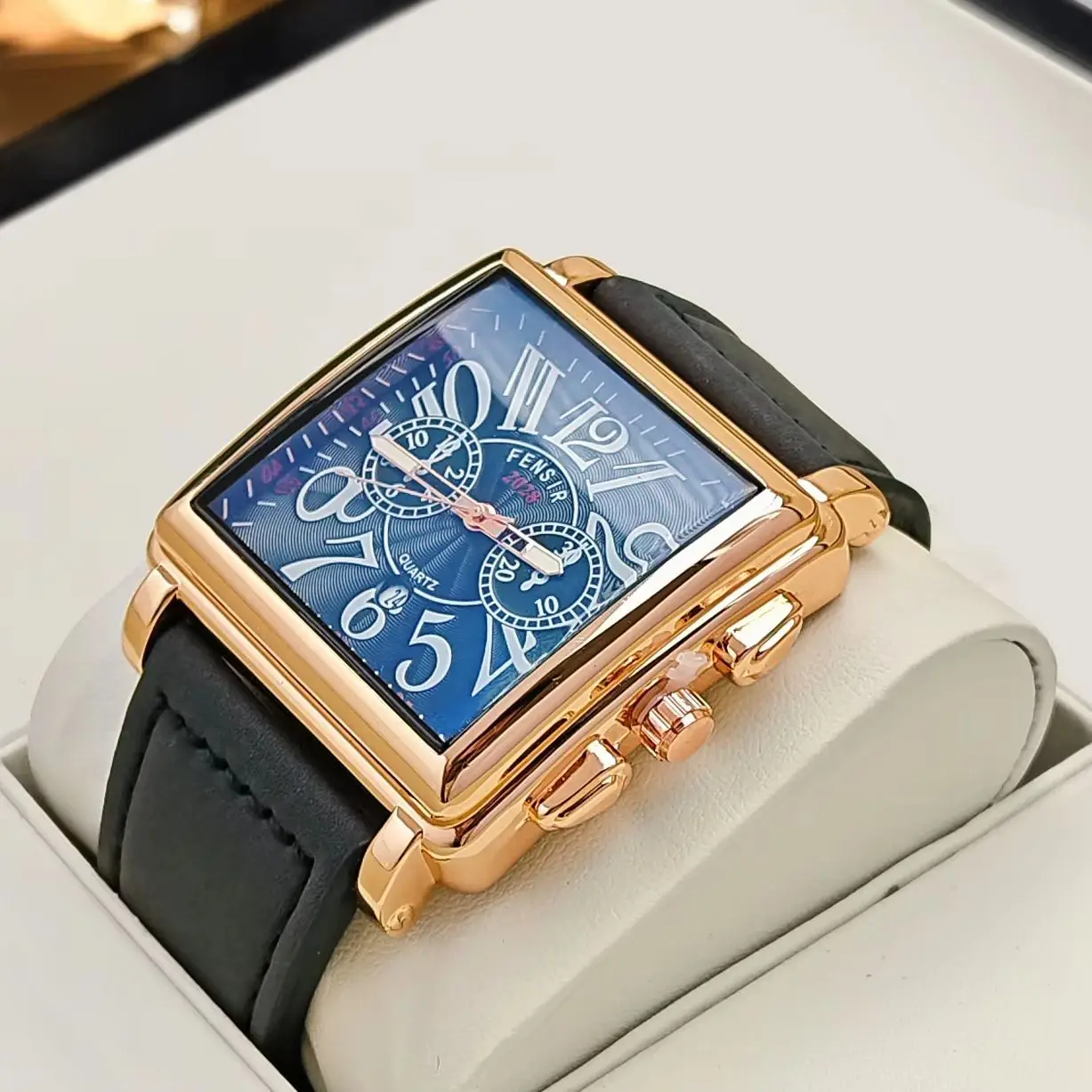 

New Luxury Business Men's Quartz Watch, Square Dial with Calendar, Leather Strap, Mineral Glass, Casual Style, Suitable for All Occasions