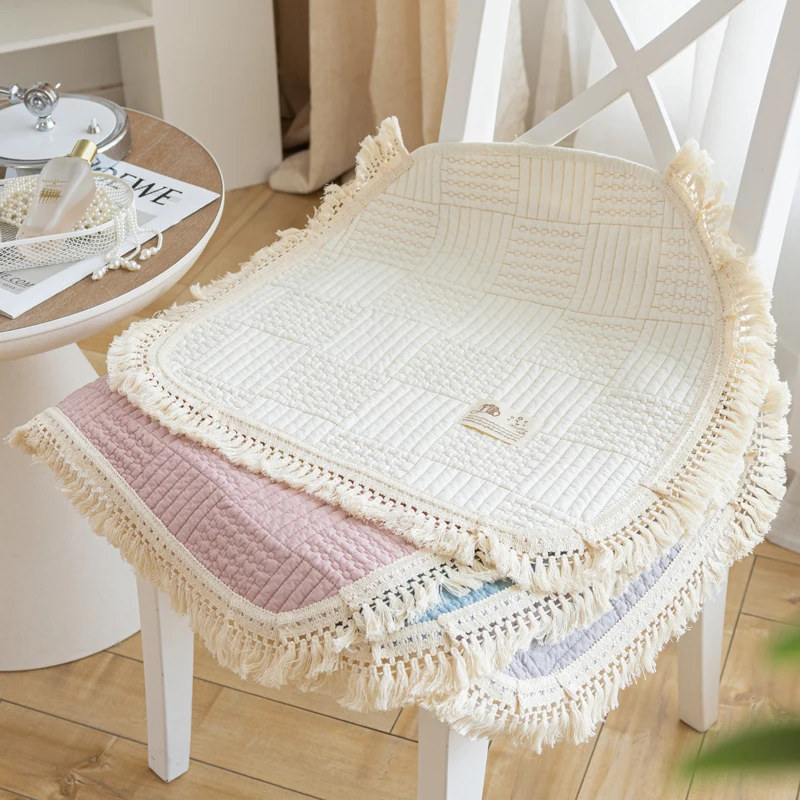 100% Cotton Chair Cushion Four Seasons Universal Chair Seat Cushion Mat Car Office Lace Cushion With Strap Anti-slip