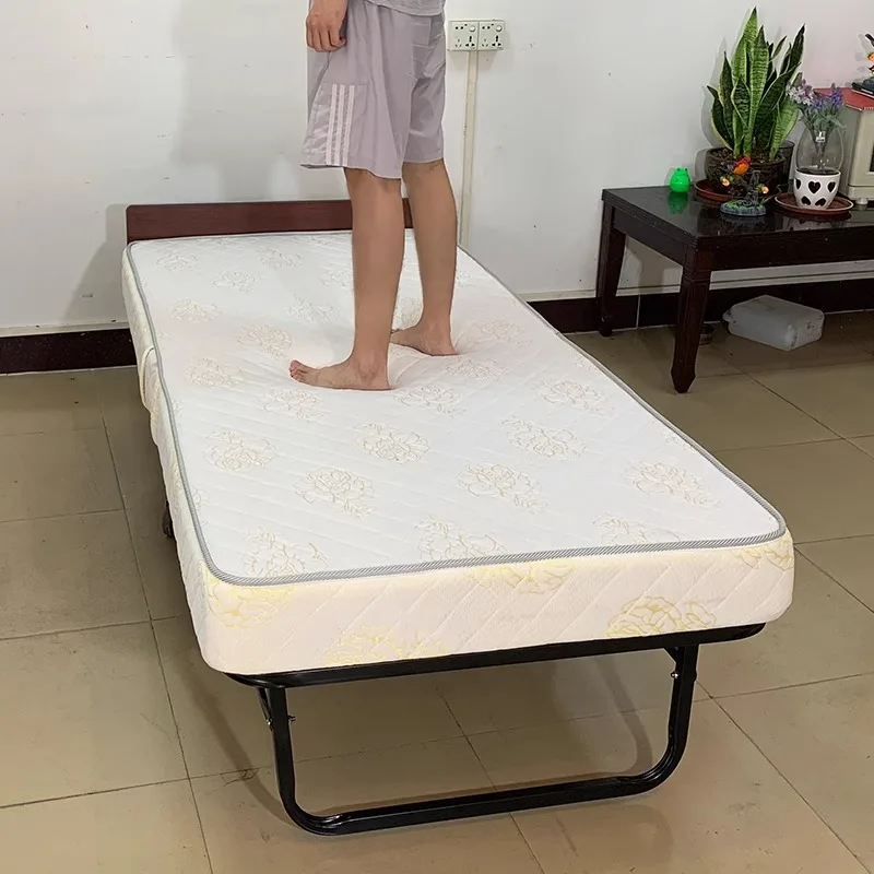 Portable and fast iron framing folding bed home office lunch break nap temporary simple bed for Office living room Soft mattres