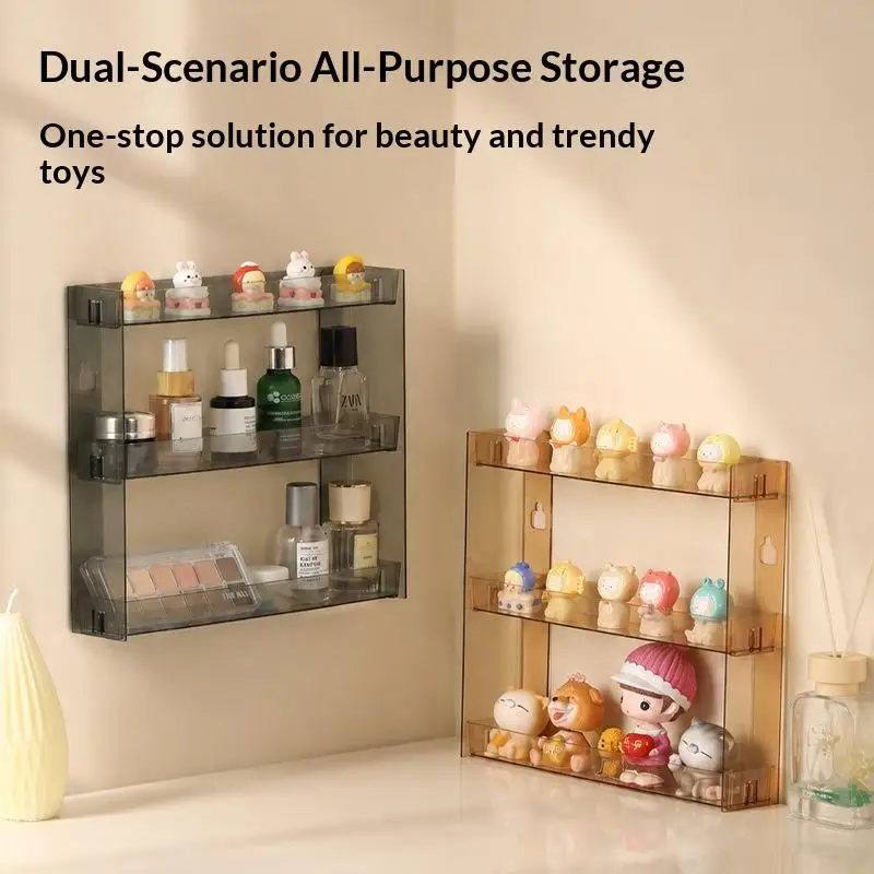 Clear Acrylic Wall Mounted Makeup Organizer 3 Tier Large Capacity Space Saving Bathroom Cosmetic Storage