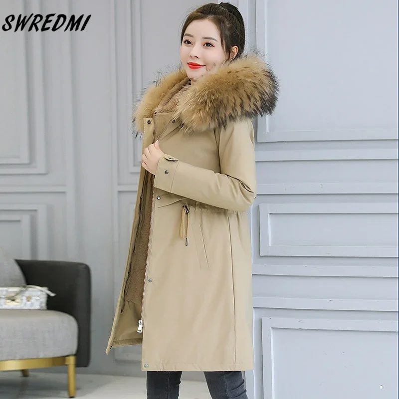 SWREDMI Dicke Warme Winter Mantel Frauen Winter Jacke Pelz Futter Plus 5XL 6XL Mit Kapuze Weibliche Lange Parkas Schnee Tragen Padded kleidung