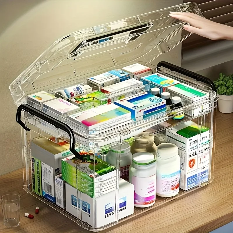 

1pc Medicine Storage Box - Tier Organizer for Pills | Transparent Design & Portable Handle, Compact for Home/Travel Use