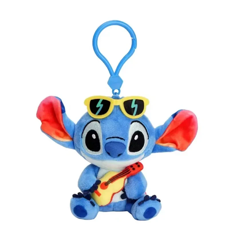 ---- HEIßER Disney Toy Story 12cm Stich Kawaii Plüsch Spielzeug Gitarre Cartoon Gefüllte Anime Tasche Schlüsselbund Anhänger Auto Schlüsselring Weihnachten