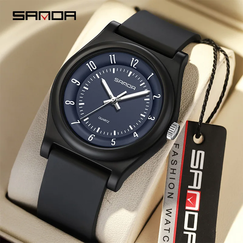SANDA 6219 Quartz Student Watch Simple Fashion Black Purple Pink Analog Display Silicone Strap Wristwatch for Boy and Girl