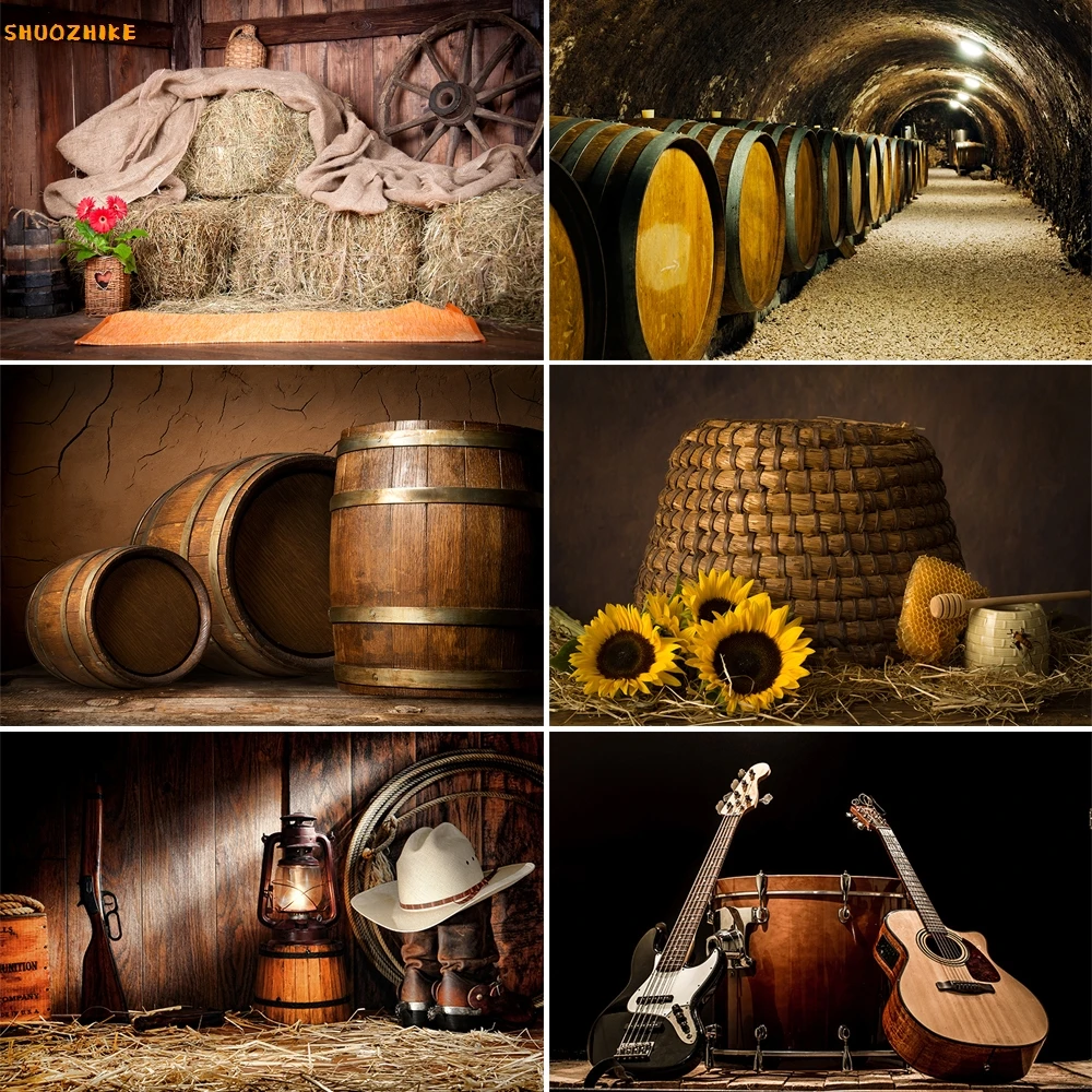 

Rural Countryside Photography Backgrounds Straw Wooden Wine Barrel Guitar Child Portrait Photo Studio Photozone Backdrops Props