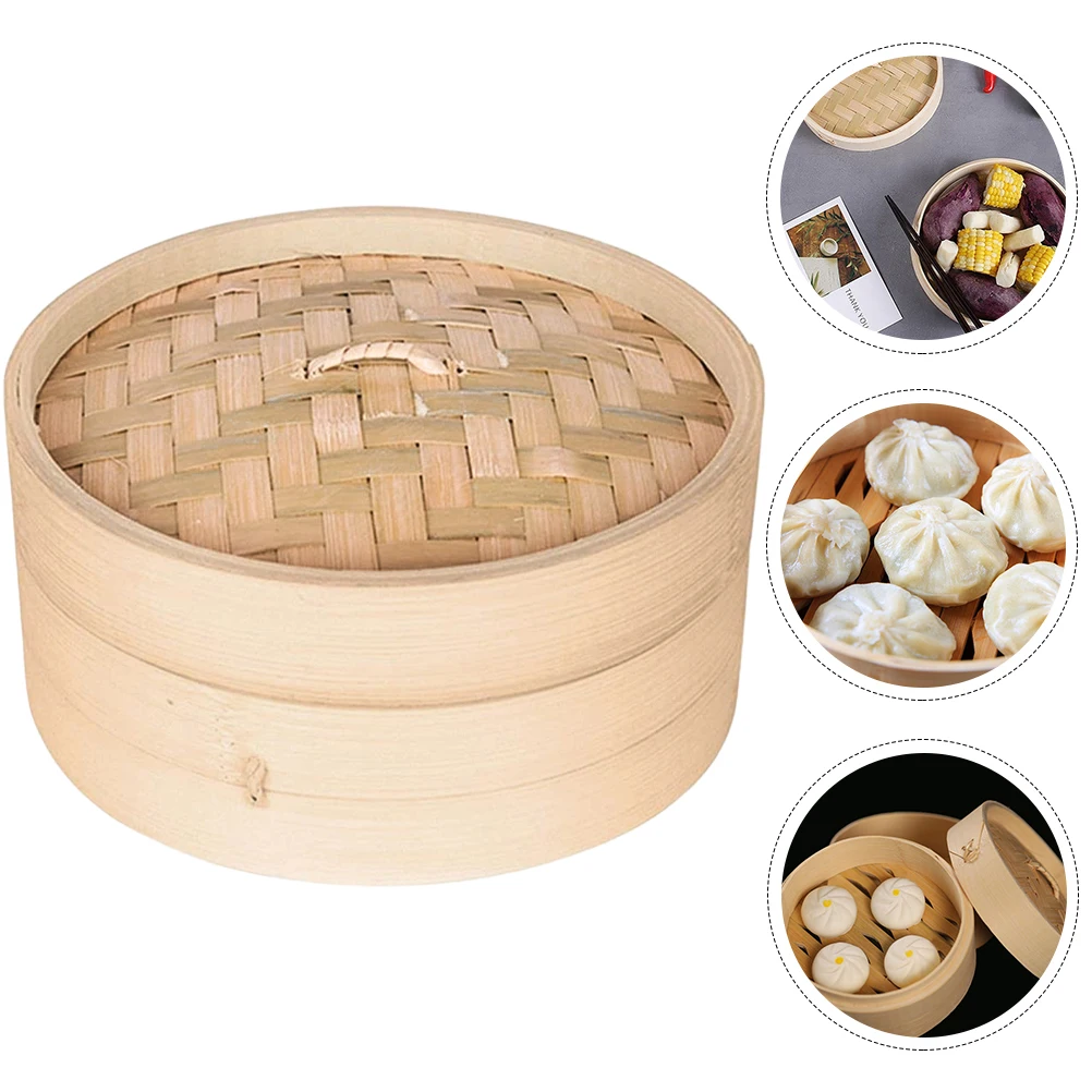 

1 set Bamboo Steamer Basket Kitchen Accessory Vegetable Food Cooking Dumplings Steaming Healthy Eco High Temp Resistant