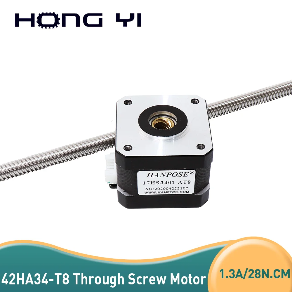 Penetration through-screw stepper motor 1.3A 28N.CM NEMA17 42HA34-T8*8 100MM 200 300MM lead screw stepper motor