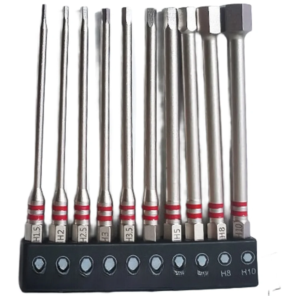 10PCS Magnetic Hex Shank Screwdriver Bits Set H1.5-H10mm 65mm 100mm High For Torque Metal Drill Driver Bit For Power Tools Hardw