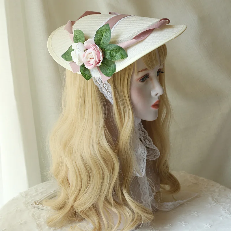 Mulheres meninas verão chapéu de sol kawaii lolita cosplay laço flor bandagem bowknot chapéus de palha senhoras elegante boné