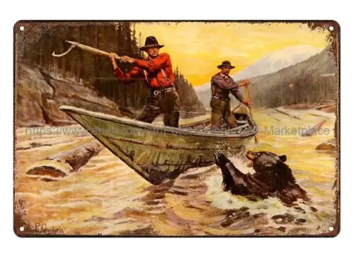 Two's Company by PHILIP GOODWIN hunter boat bear stream metal tin sign