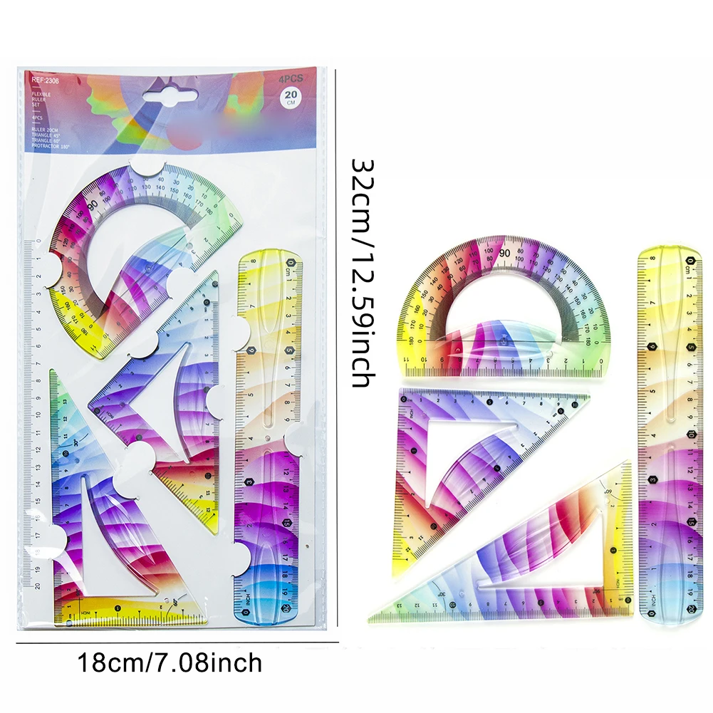 For Teachers Protractor Set Flexible Rulers Set Artistic Tools For Measuring Accurately Student Tools Vibrant Gradient Design