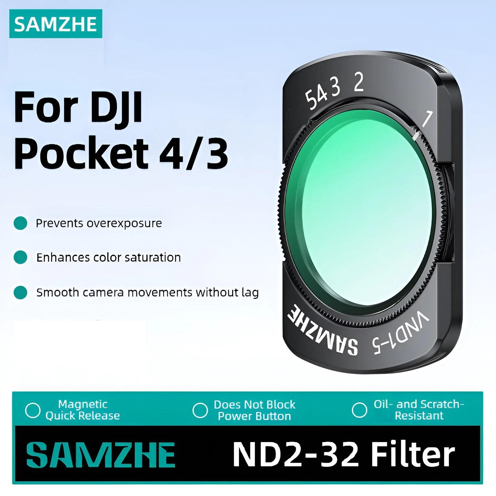 SAMZHE Lensfilterset voor DJI Pocket 4 & 3 CPL ND32 Zwart Diffusie Magnetische Attractie Lensfilter Actiecamera Accessoires