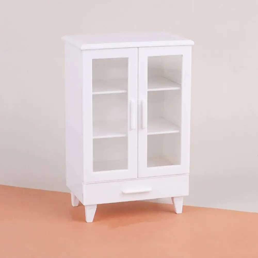 1:12 Scale Dollhouse Cupboard Pretend Play Mini Furniture Miniature Storage Lockers Scene Decor White Doll Display Cabinet