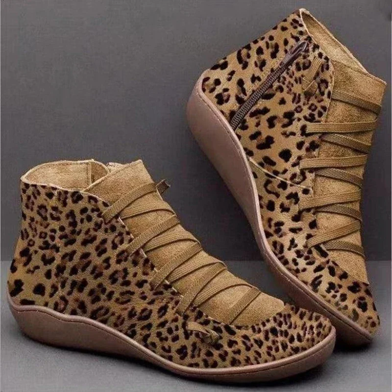 Nowe markowe botki damskie 2022 Casual Women Winter Boots Leopard Print Wedges Flat Booties Warm Women\'s Shoes Botas De Mujer