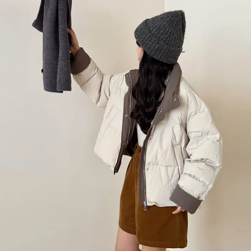 Women's Autumn Winter New White Duck Down Coat Short Down Jacket Sweet Patchwork Korean Loose Cropped Jacket Long-sleeved Top