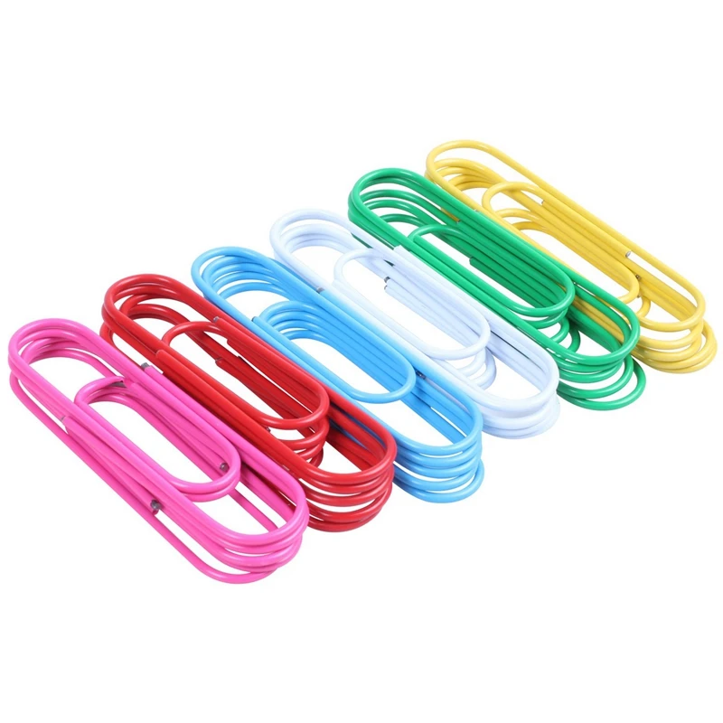 Super Large Paper Clips Vinyl Coated, 90 Pack 4 Inch Assorted Color Jumbo Paper Clip Holder, (10 Cm)