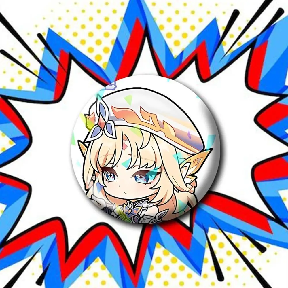 Genshin Nicole REEYN ChibiS Customizable Round Brooch Pins, Personalized Badges With Broken Glass Design Fashion Accessory