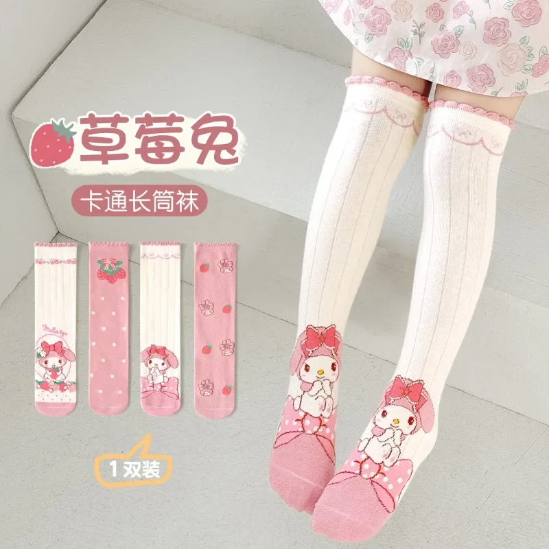 Sanrio Warm Knee Long Sock Breathable Hello Kitty Kuromi Cinnamoroll My Melody Girls Kawaii Cartoon Middle Tube Socks Calf Sock