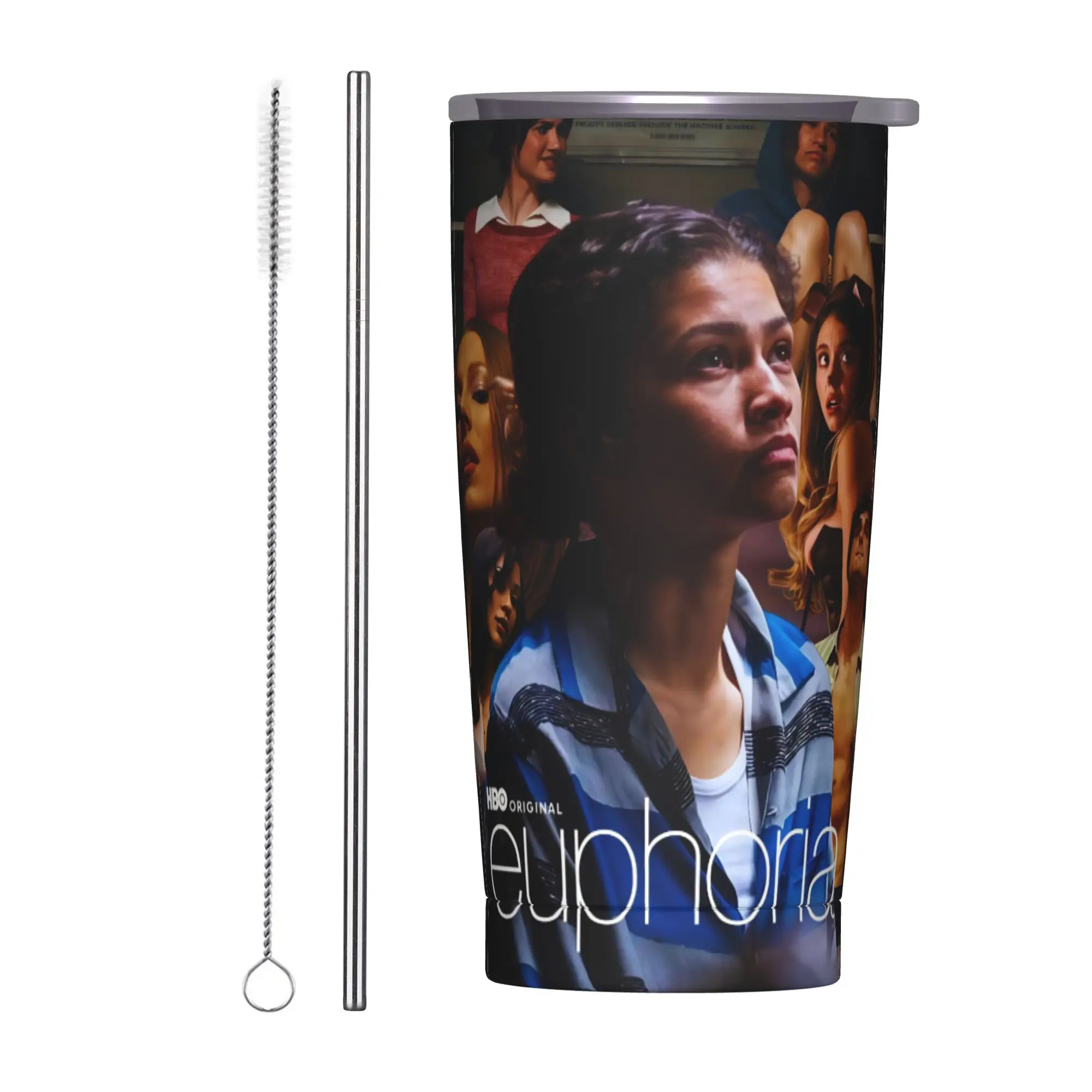 Euphorias Season 3 Gobelet isotherme sous vide avec couvercle et pailles, pour le bureau, la maison et la voiture, 20oz