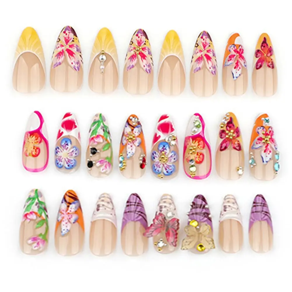 

24Pcs Colorful False Nail Patches 3D Creative Printed False Nails Stickers Detachable Full Coverage Handmade Wear Nail Festive