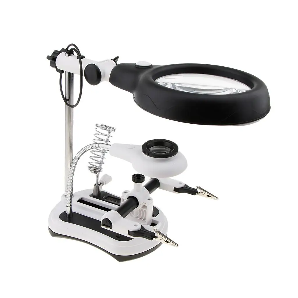 Led Light Desk Lamp Helping Hand 2.5X 6X 5X 10X Magnifying Loupe with Alligator Clips