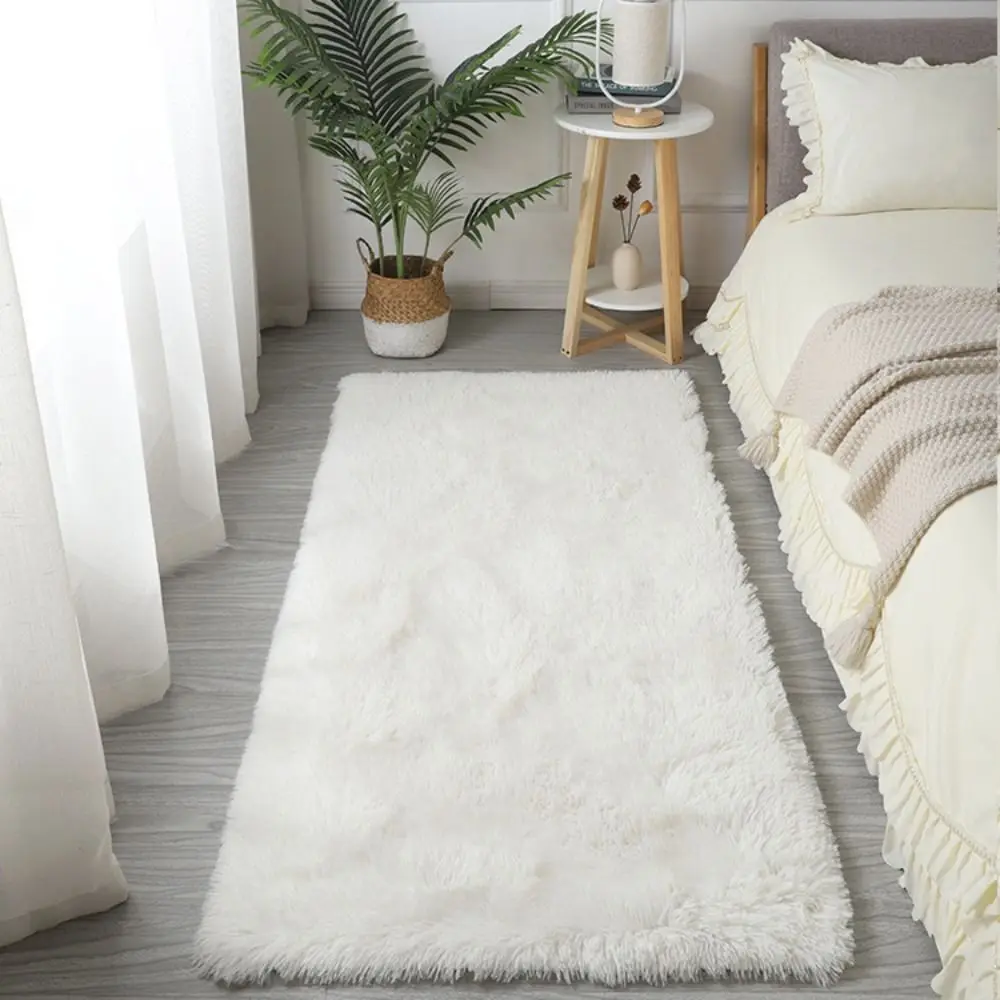 New Imitation Wool Bedside Rugs Non Slip Floor Protection Bedroom Mats Washable Long Hair Carpet Home Decor