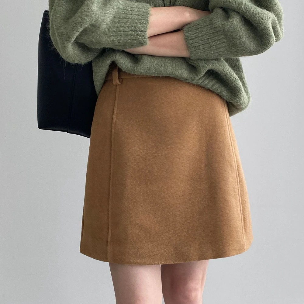 Twotwinstyle sólido emendado dobras saia coreana feminina cintura alta solta vintage minimalista saias curtas femininas outono nova moda