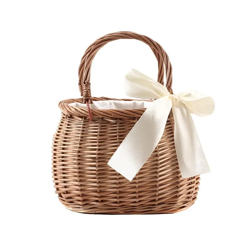 Straw Tote Bags for Women Rattan Basket Beach Handmade Weaving Purse Handbag Ladies Home Storage Basket